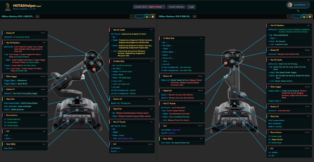Binding card view showing dual stick bindings